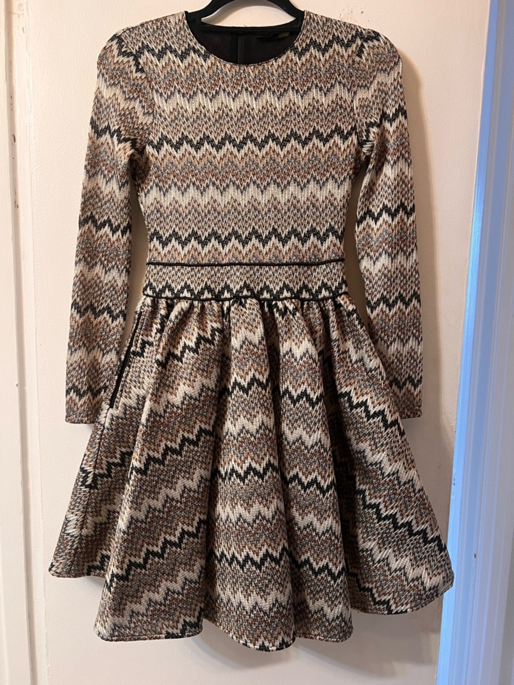 Maje Paris Metallic Chevron Crochet Knit Fit & Flare Dress - Size 1 (Small)